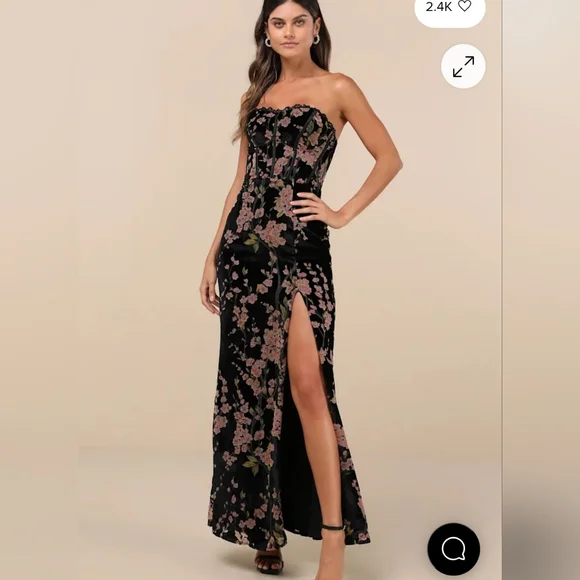 Luxurious Allure Black Burnout Velvet Strapless Maxi Dress - Picture 1 of 8